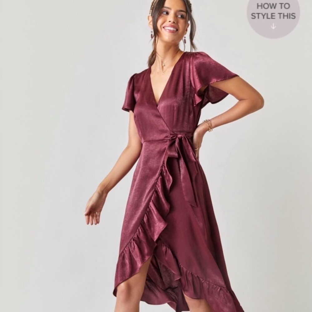 NWT: Audrey Parks Collections Wine High Low Satin Dress